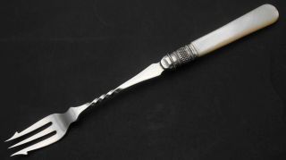 Antique Mother Of Pearl Handle Pickle Fork - Silver Plated Epns