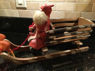 Antique German Rare Santa on Wood Sleigh with Reindeer 3