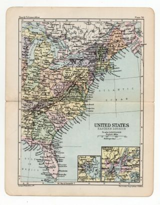 Antique Map Of United States East Coast George Philip London Geographical 1903