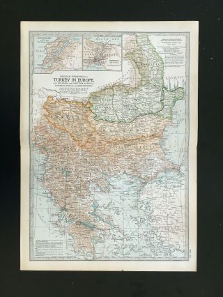 Antique Map Of Turkey Bulgaria Montenegro Servia Rumania Greece 1903