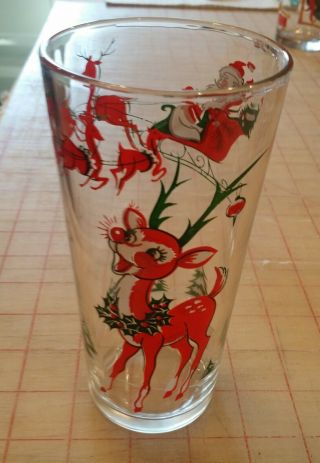 Rare Vintage In N Out Burger Glass Tumbler Xmas Santa Rudolph Red Nose Reindeer