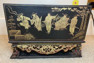 A Large Very Rare 19th Century Chinese Gilt Wood Box Stand