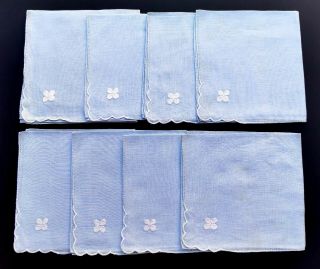 Vintage Linen Embroidered Table Set Tablecentre Placemats Coasters - Blue