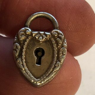 Antique Sterling Silver Repousse Puffy Heart Padlock Lock Charm Pendant