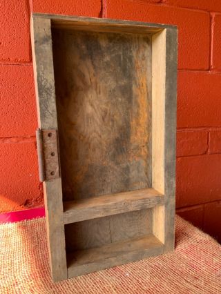 Vintage Wooden Divided Storage Box With Rustic Hinge,  Primitive Decor