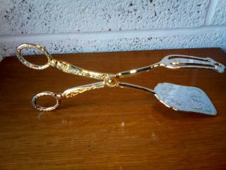 Vintage Silver Plated Cake Salad Serving Tongs Vgc