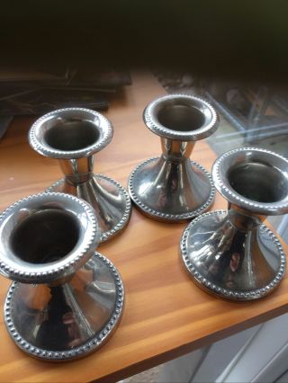Four Vintage Silver Plated Small Candlesticks Dinner Taper Candle Holders