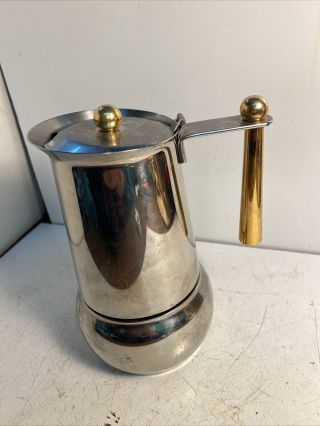 Vev Espresso Maker Inox 18/10 Made In Italy Rare Vintage Stainless Stovetop 7.  5”
