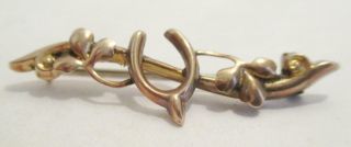 Antique 9ct Gold Good Luck Brooch With Wishbone & Shamrock 1890/1910