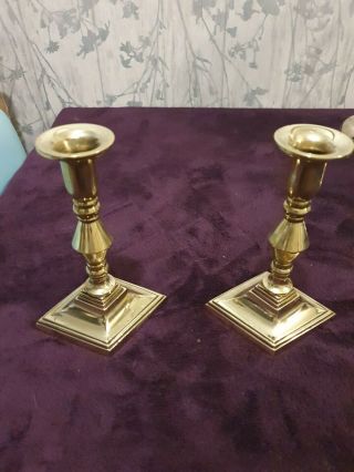 Vintage Collectable Pair Small Brass Candlesticks Heavy Ornament