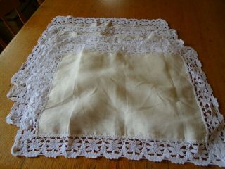 Set Of 4 Vintage Irish Linen Table Mats - Cotton Lace Border -