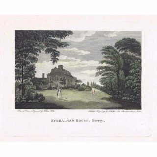 Streatham House Surrey - Hand Coloured Antique Print 1793