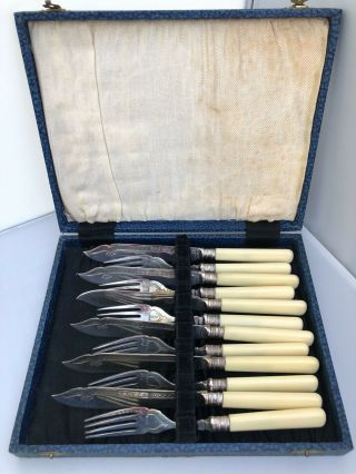 Vintage Cutlery Silver Plated Epns Fish Knife & Fork Set Of 6