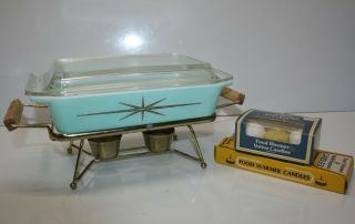 Rare Pyrex Atomic Starburst Casserole With Lid 575 - B Htf With Warming Stand