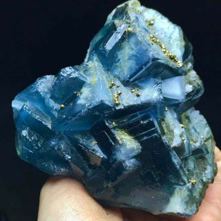 459g Very Rare Granular Pyrite Based On The Translucent Deep Blue Cubic Fluorite