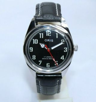 military oRis 17j men ' s vintage black dial wrist watch hand wind ready to wear 2