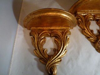 Vintage Wood Gold Painted Wall Sconces Shelves FRENCH STYLE GILT 2