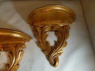 Vintage Wood Gold Painted Wall Sconces Shelves FRENCH STYLE GILT 3