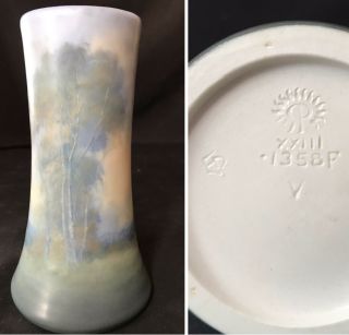1923 Rare Rookwood Pottery Signed Ed Diers Art Scenic Landscape Velum Vase