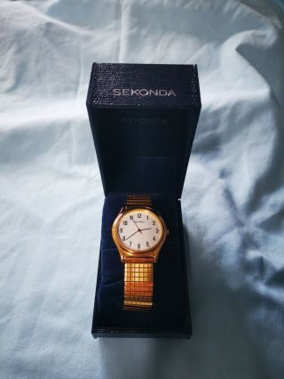 Sekonda Ladies Gold Plated Expander Bracelet Watch With Gift Box