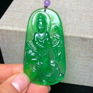 Chinese Old Handwork Jewelry Green Jade Jadeite Carved Guanyin Pendant