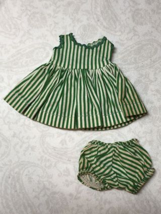 8” Vintage Madame Alexanderkins 1950’s Green & White Striped Dress Outfit J4