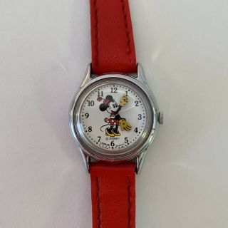 Vintage Disney {lorus} Minnie Mouse Watch Quartz Red Leather Band 8in.