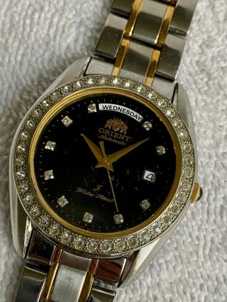 Rare Orient Oyster President Black Diamond Accent Bezel Day Date Automatic Watch