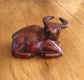 Vintage Hand Carved Wood Water Buffalo Figurine Sculpture Animal Cow Bull Folk