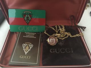 Vintage Gucci Red & Green Banded Ball Watch Necklace Rare For Collectors