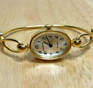 Vintage Majestime Lady 17 Jewels Gold Tone Cuff Hand - Wind Mechanical Watch Hours