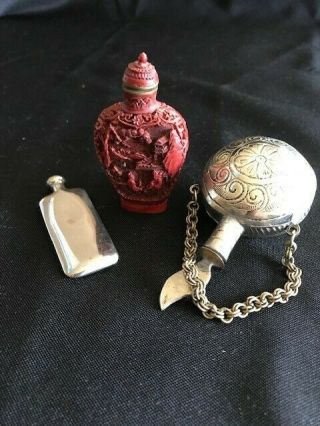 Asian/ Oriental Scent Bottles Antique Early 20th Century.  Three Bottles.