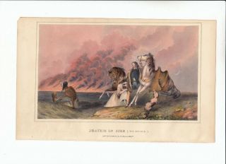 Rare 8vo Hand Colored Mckenney And Hall Portrait Print 1848: Prairie On Fire