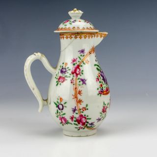 Antique Chinese Oriental Porcelain - Hand Painted Flowers Basket Covered Jug