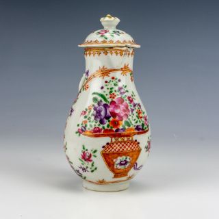 Antique Chinese Oriental Porcelain - Hand Painted Flowers Basket Covered Jug 2