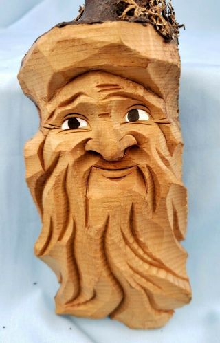 Vintage Wood Spirit Carving 8 " Germany Forest Hobbitt Old Tree Wizard Face