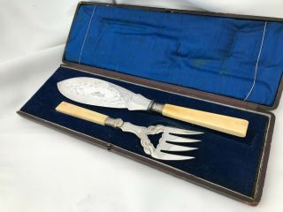 Large Vintage Epns Silver Plated Fish Slice & Fork Serving Set