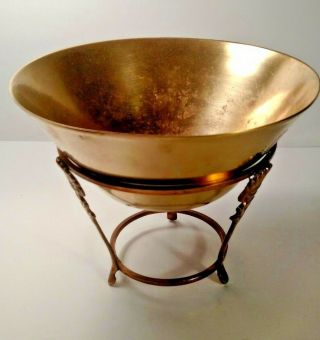 Brass Bowl Planter & Stand Mid Century Made In Korea 7 1/4 In Wide Xx