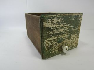 Vintage Wooden Drawer W/green And White Chippy Paint For Decor Use