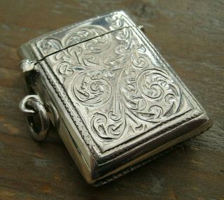 A Pretty Antique Style English Hallmarked Sterling Silver Vesta Case Match Safe