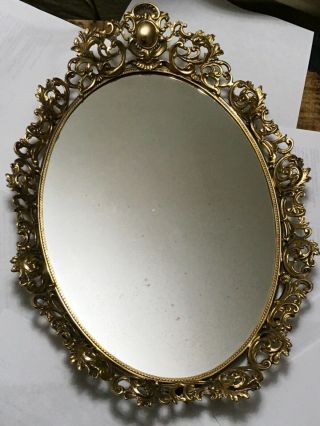 Antique Mirror Tray Solid Brass Frame 16” X 11 1/2”
