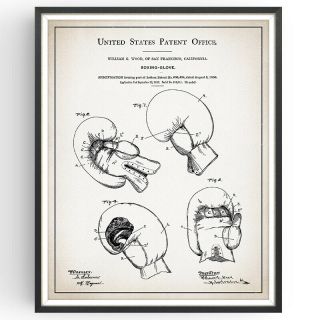 Boxing Glove Patent Print Blueprint Fight Decor Vintage Poster Wall Art Gift
