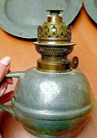 Vintage Likely French Pewter Oil Lamp Lacking Chimney