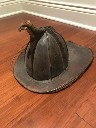 Antique Rare Henry Gratacap W Eagle Leather Fire Helmet Very Early