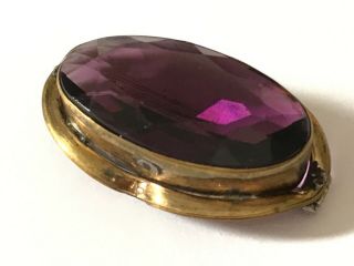 Antique Victorian 9 Ct Gold Plated Amethyst Paste Brooch Pin.  1 1/2 ".  A /f