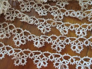 Antique Vtg Hand Tatted 1 In Wide Lace Cream 213 " Fine Cotton Doll Dress Trim