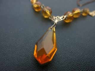 Art Deco Antique Vintage Amber Glass Gilt Necklace 17 Inch 2