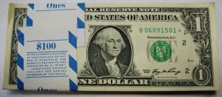 100 Bep Strap 2006 Rare Dc $1.  00 One Dollar York Federal Reserve Star Notes