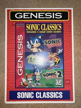 Rare Sonic Classics (sega Genesis 1997) - Toys " R " Us Vidpro Display Card