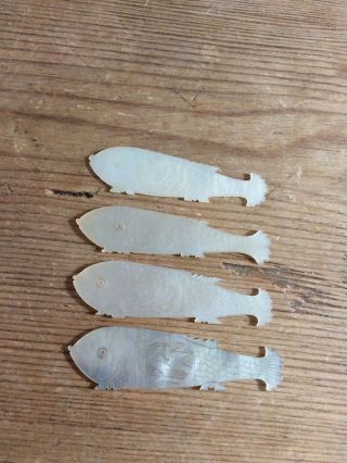 Antique Mother Of Pearl Fish Gaming Counters X 4 Circa 1800s